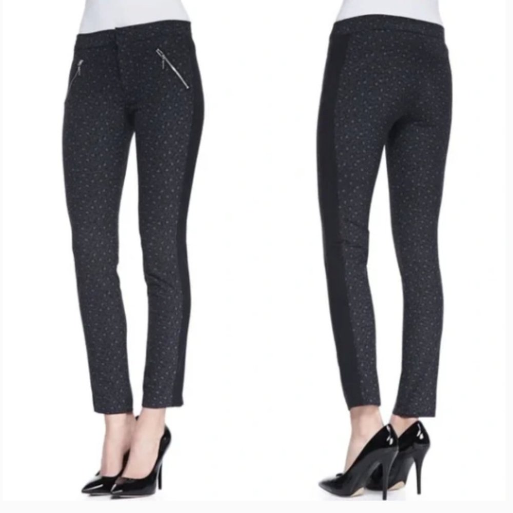 REBECCA TAYLOR Leopard Print Zip Detail Tuxedo Stripe Slim Trouser Pant 6